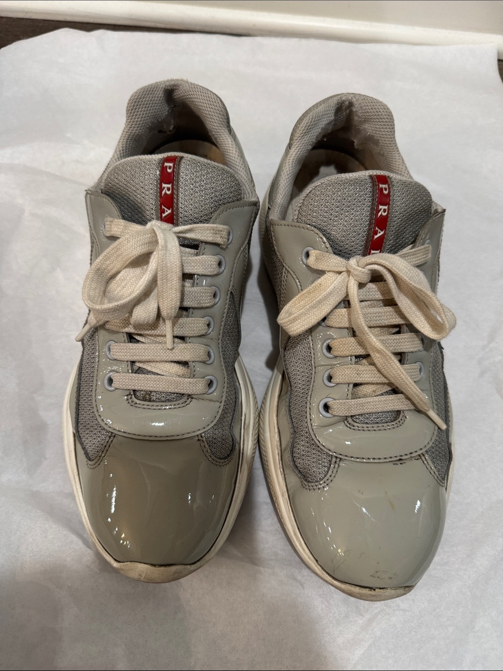 Prada Iconic America’s Gray Patent-Trim Men's Sneakers